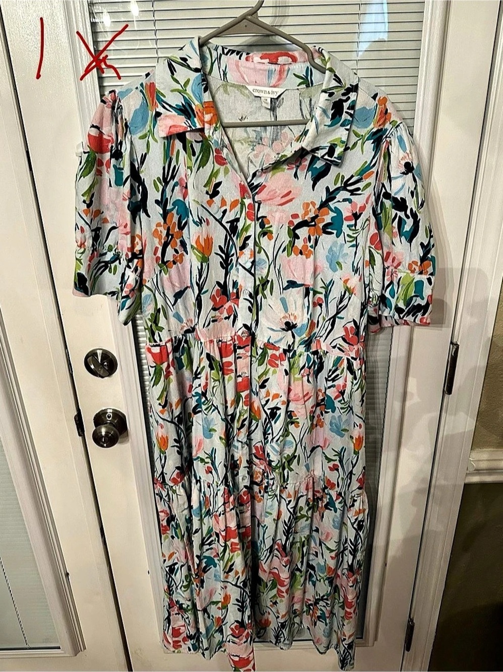 Crown & Ivy Short Sleeve Button Front Midi Shirt Dress